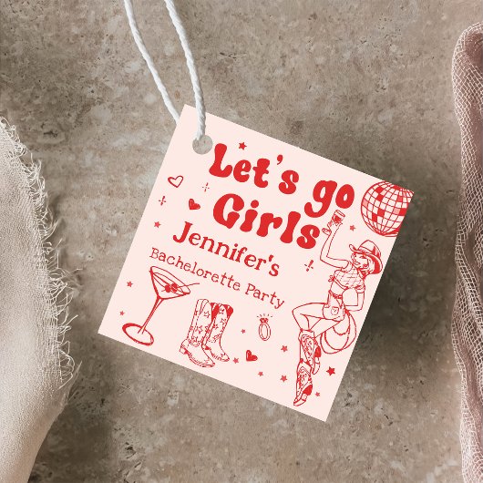 レッド ディスコ カウガール ロデオ ブライズメイド パーティー フェイバータグ