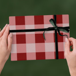 レッド トラディショナル クリスマス - チェック ストライプ ラッピングペーパー