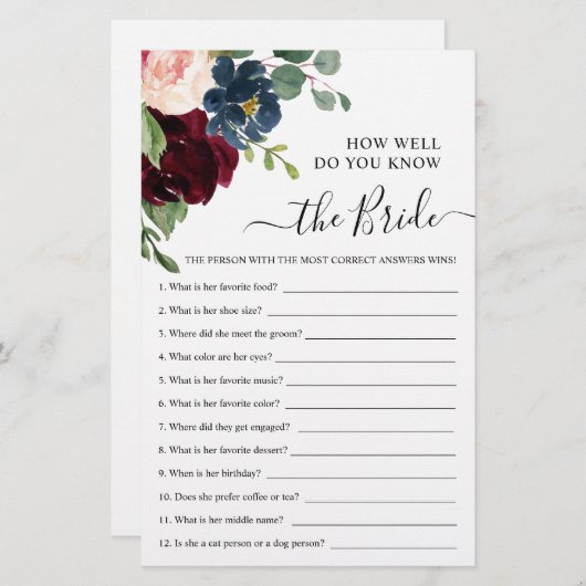 レッド&ネイビーどのように良く花嫁のゲームを知っている (正面/裏面)