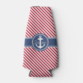 レッド&ネイビーストライプいかり航海のモノグラム ボトルクーラー (正面)