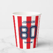 レッド&ネイビースポーツチーム名前をカスタムするナンバーチーム 紙コップ (裏面)
