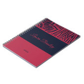 レッド&ネイビーブルーフローラゼブラリノカット名&年 ノートブック (左側)