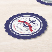 レッド&ネイビーブルー航海のいかり結婚ズモノグラム ペーパーコースター (アングル)