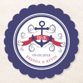 レッド&ネイビーブルー航海のいかり結婚ズモノグラム ペーパーコースター