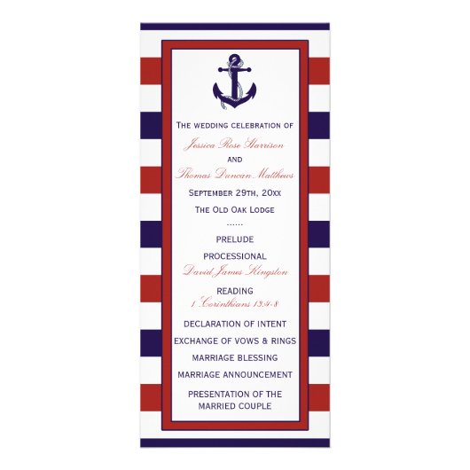レッド&ネイビー航海のいかり結婚式 プログラム (正面)