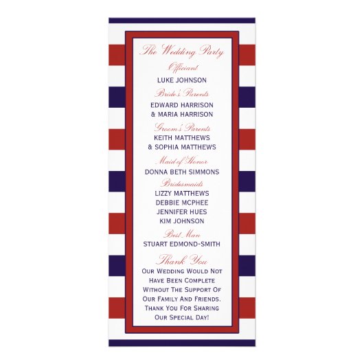 レッド&ネイビー航海のいかり結婚式 プログラム (裏面)