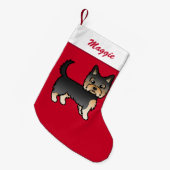レッド&ネームにブラック&タン・ヨークシャー・テリア スモールクリスマスストッキング (正面 (吊り時))