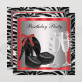 レッド ハイ ヒール シューズ レッド ゼブラ バースデー 招待状 (正面/裏面)