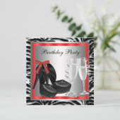 レッド ハイ ヒール シューズ レッド ゼブラ バースデー 招待状 (スタンド正面)