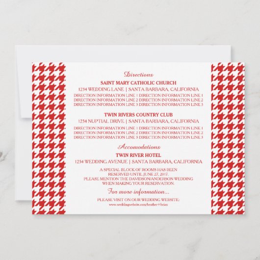 レッド ハウンドトゥース 情報カード 招待状 (正面)