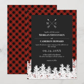 レッド バッファロー チェック ラスティック アロー モノグラム ウェディング 招待状 (正面/裏面)