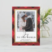 レッド バッファロー プライドの素朴な赤いチェック柄|ホリデーシーズンの素朴な写真 シーズンカード (スタンド正面)