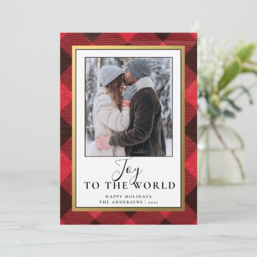 レッド バッファロー プライドの素朴な赤いチェック柄｜ホリデーシーズンの素朴な写真 シーズンカード (スタンド正面)