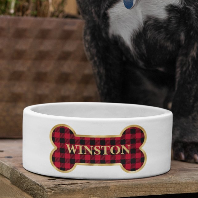 レッド バッファロー プラッド 個人名入り 犬 ペット食器 ボウル (クリエイターアップロード済み)