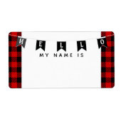 レッド·バッファロー·プレイドこんにちは私の名前は名前タグ ラベル (正面)