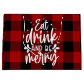 レッド・バファロー・チェック柄「Eat, Drink & Be Merry」 ラージペーパーバッグ (正面)