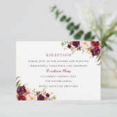 レッド バーガンディ フローラル 秋の結婚式 披露宴 招待状カード エンクロージャーカード (スタンド正面)