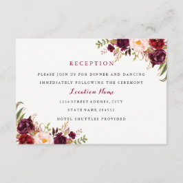 レッド バーガンディ フローラル 秋 ウェディング レセプション カード