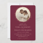  レッド・バーガンディ・金ゴールド・オール・イン・ワン・結婚フォト出欠届 招待状 (正面)