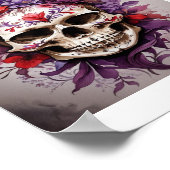 レッド&パープルフローラスカルハロウィンウォールアート ポスター (角)