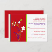 レッド、パープル、ライム、ホワイトの花の結婚式の出欠確認カード 招待状 (正面/裏面)