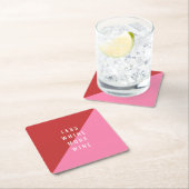 レッド&ピンクおもしろいコースター「ワインよりワインを少なく」 スクエアペーパーコースター (インサイチュ)