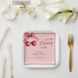 レッド&ピンクさくらんぼオントップさくらんぼブライダルシャワー ペーパープレート