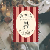 レッド+ピンクのストライプがキュートな落書き風Save the Date  招待状
