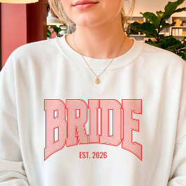 レッド+ピンクのフェイクグリッターBRIDEユニバーシティスタイル文字 スウェットシャツ