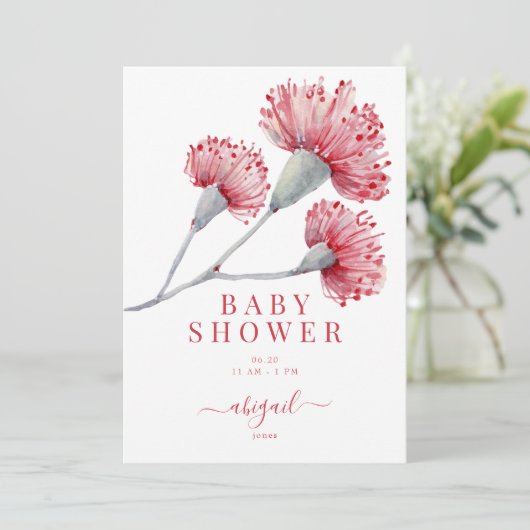 レッド&ピンクオーストラリアフローラベビーシャワー 招待状 (スタンド正面)