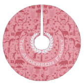 レッド&ピンククリスマスファミリー名キツネベアートナカイ ブラッシュドポリエステルツリースカート (正面)