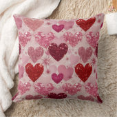 レッド&ピンクグリッタールックバレンタインラブハート クッション (ブランケット)