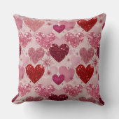 レッド&ピンクグリッタールックバレンタインラブハート クッション (正面)