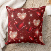 レッド&ピンクグリッタールックバレンタインラブハート クッション (ブランケット)