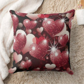 レッド&ピンクグリッタールックバレンタインラブハート クッション (ブランケット)