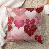 レッド&ピンクグリッタールックバレンタインラブハート クッション (ブランケット)