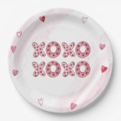 レッド&ピンクハートXOXOバレンタインデー ペーパープレート (正面)