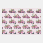 レッド&ピンクファームトラッククリスマスホリデー ラッピングペーパーシート (正面3)