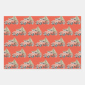 レッド&ピンクファームトラッククリスマスホリデー ラッピングペーパーシート (正面2)