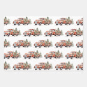 レッド&ピンクファームトラッククリスマスホリデー ラッピングペーパーシート (正面)