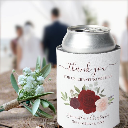 レッド&ピンクフローラエレガントな結婚式 缶クーラー