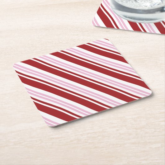 レッド&ピンクペパーミント スクエアペーパーコースター (アングル)