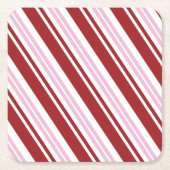 レッド&ピンクペパーミント スクエアペーパーコースター (正面)