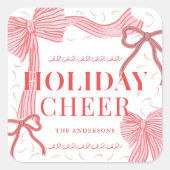 レッド&ピンクボーズホリデー応援フォトクリスマス スクエアシール (正面)