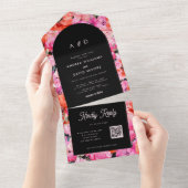 レッド&ピンクポピーフローラダークQRコード秋の結婚式 オールインワン招待状 (貼ってはがせる)