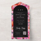 レッド&ピンクポピーフローラダークQRコード秋の結婚式 オールインワン招待状 (内側)
