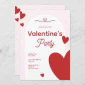 レッド&ピンクモダンバレンタインデーパーティの招待状 招待状 (正面/裏面)
