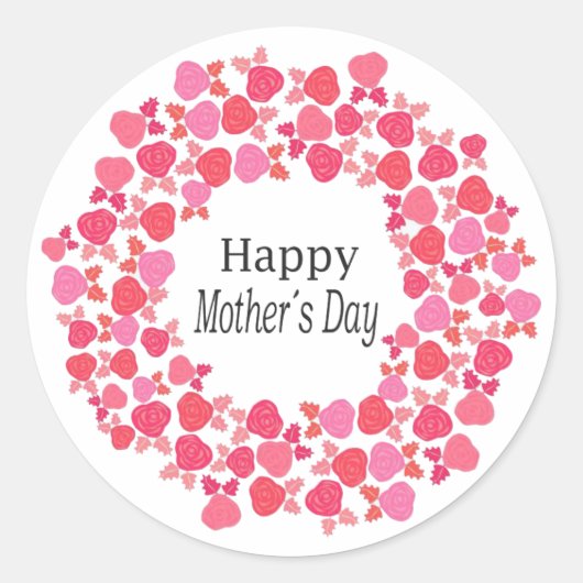 レッド&ピンクローゼマザーズデイラウンドステッカー ラウンドシール (正面)