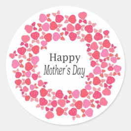 レッド&ピンクローゼマザーズデイラウンドステッカー ラウンドシール