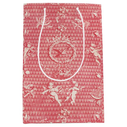 レッド ピンク アンティーク カピドール 天使とハート ミディアムペーパーバッグ (正面)